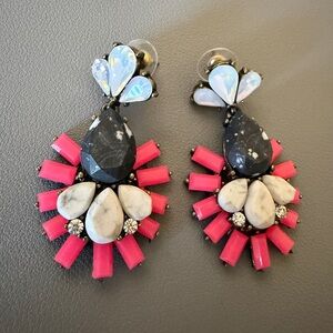 Statement Drop Earrings - Pink, Black & White Decorative Stones